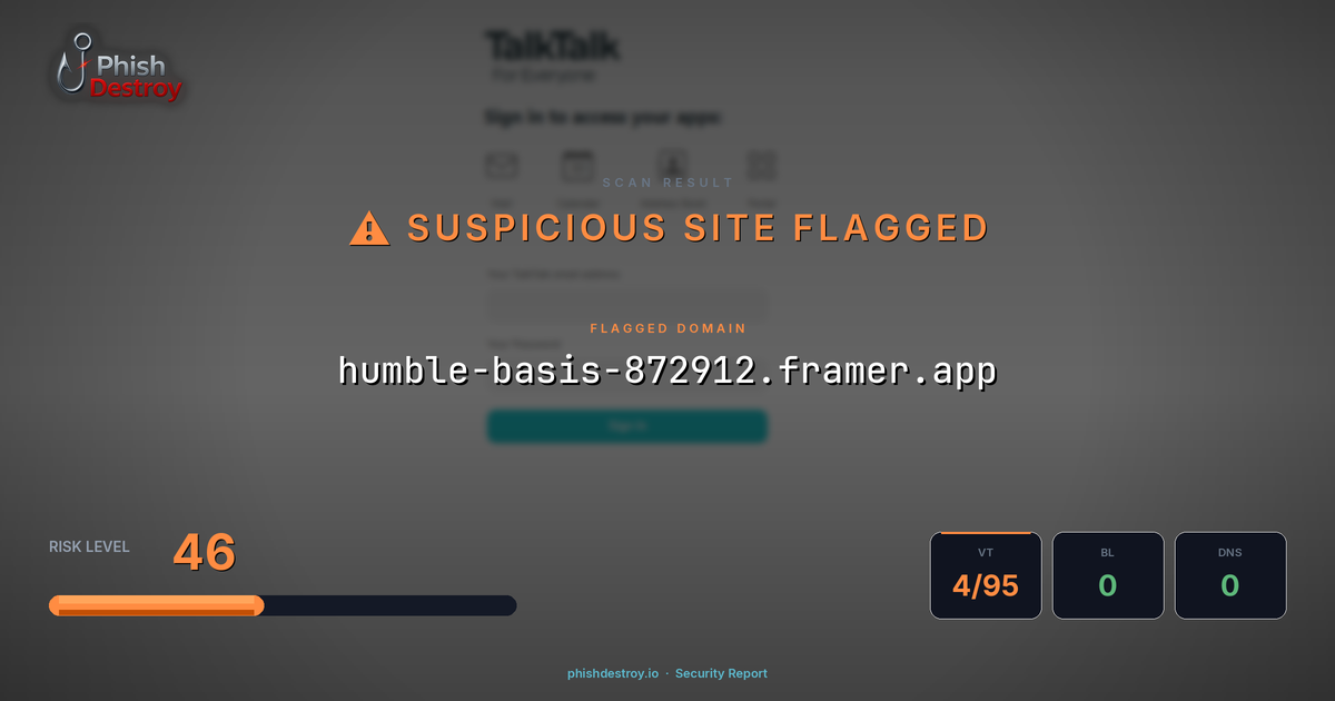 humble-basis-872912.framer.app phishing report — threat analysis by PhishDestroy