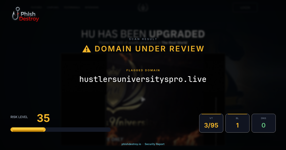 hustlersuniversityspro.live phishing report — threat analysis by PhishDestroy
