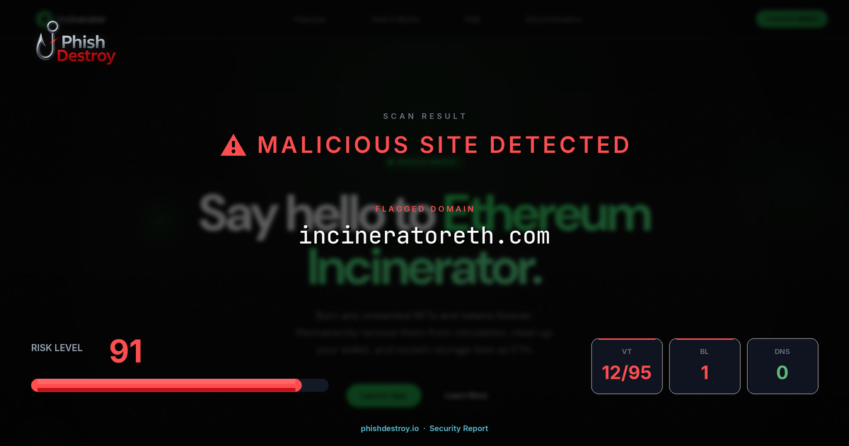 incineratoreth.com phishing report — threat analysis by PhishDestroy
