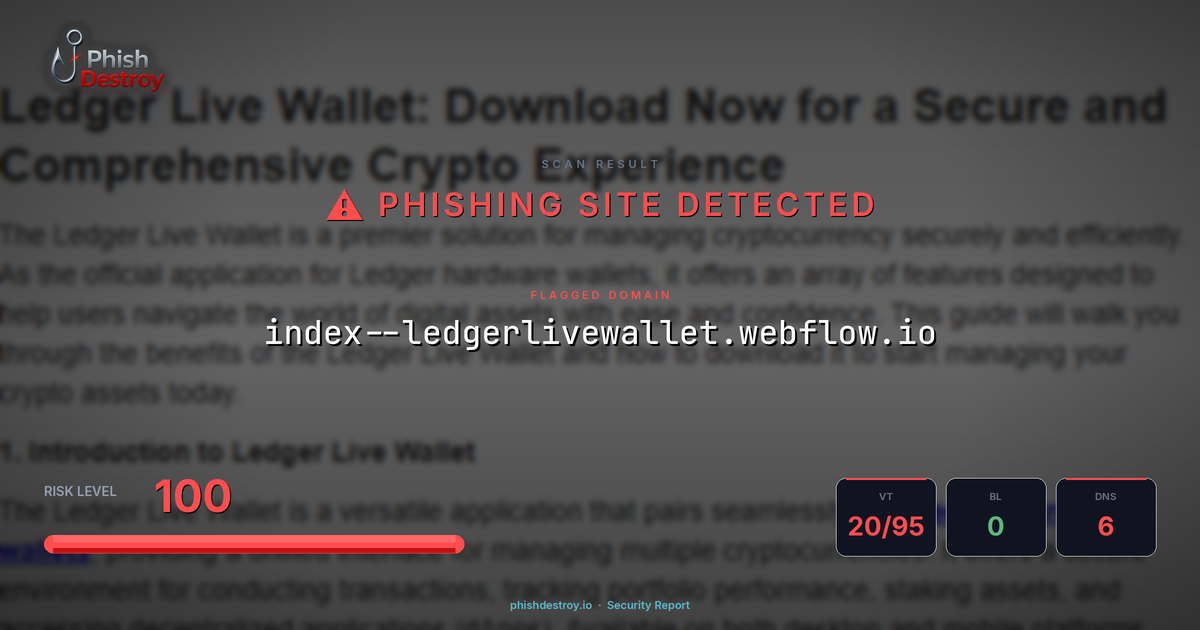 index--ledgerlivewallet.webflow.io phishing report — threat analysis by PhishDestroy