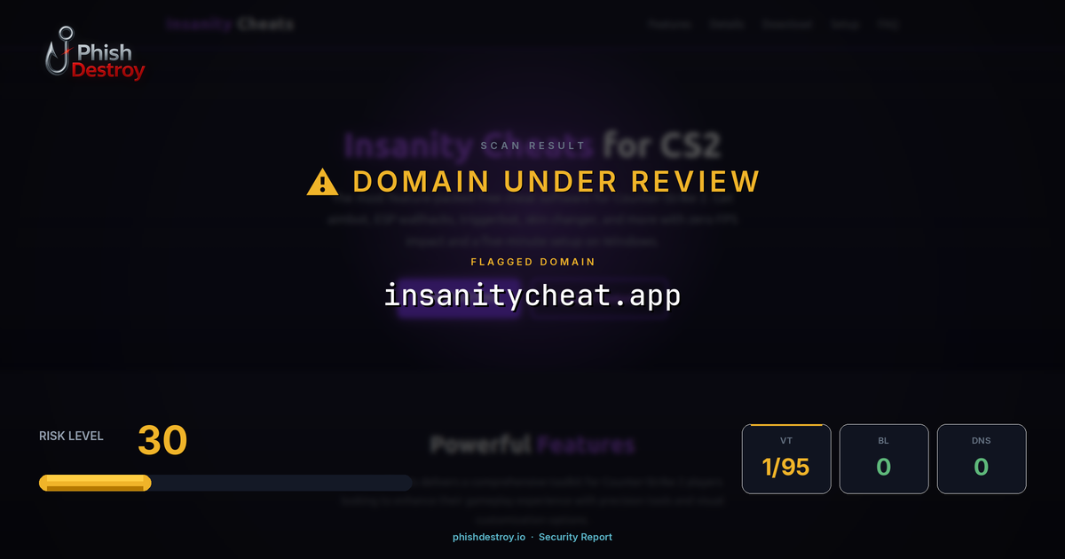 insanitycheat.app phishing report — threat analysis by PhishDestroy