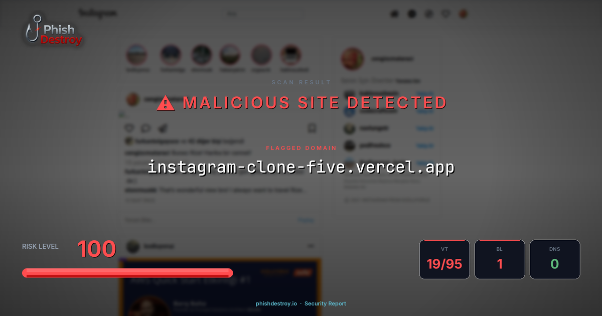 instagram-clone-five.vercel.app phishing report — threat analysis by PhishDestroy