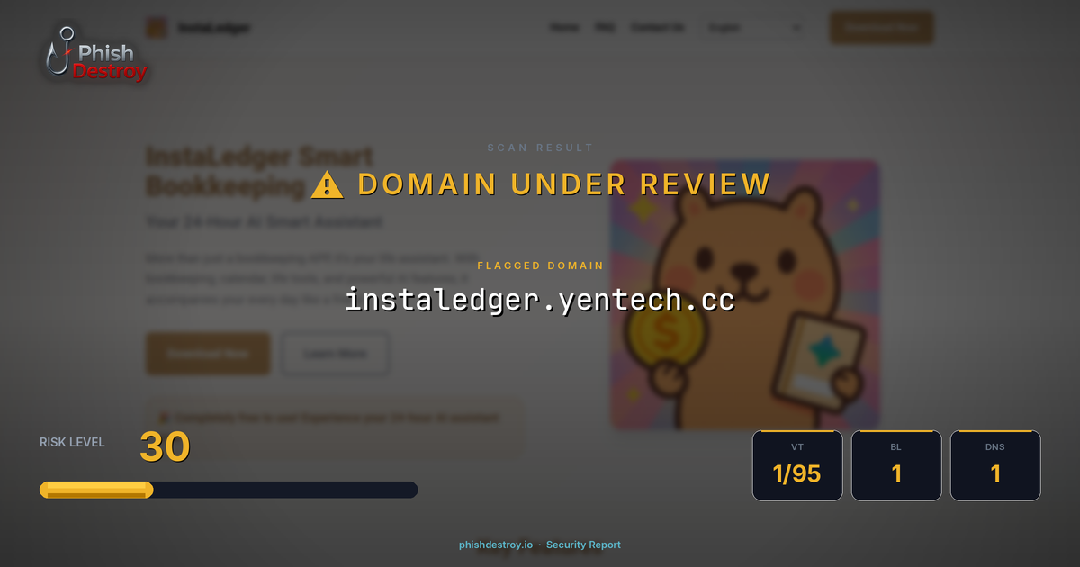 instaledger.yentech.cc phishing report — threat analysis by PhishDestroy