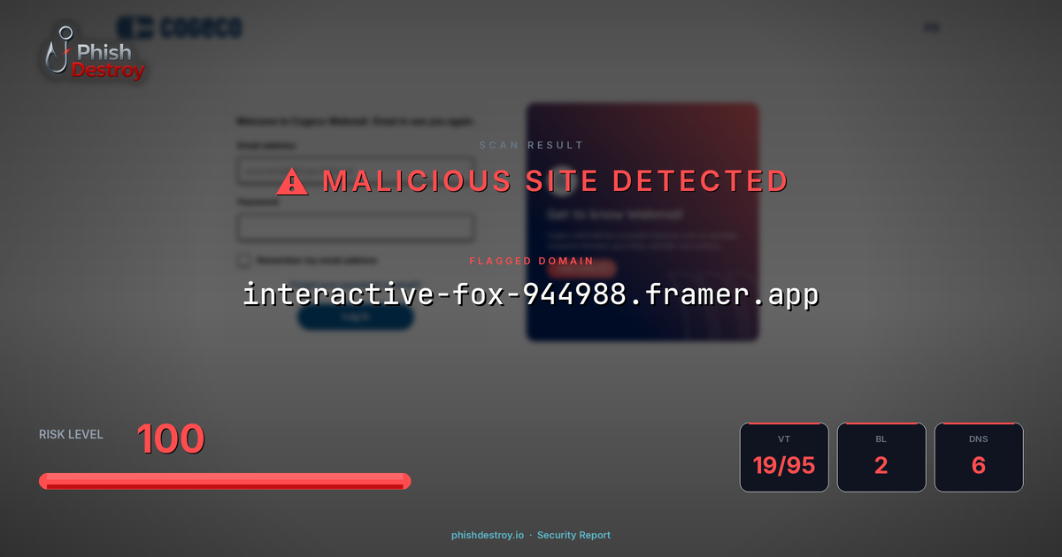 interactive-fox-944988.framer.app phishing report — threat analysis by PhishDestroy