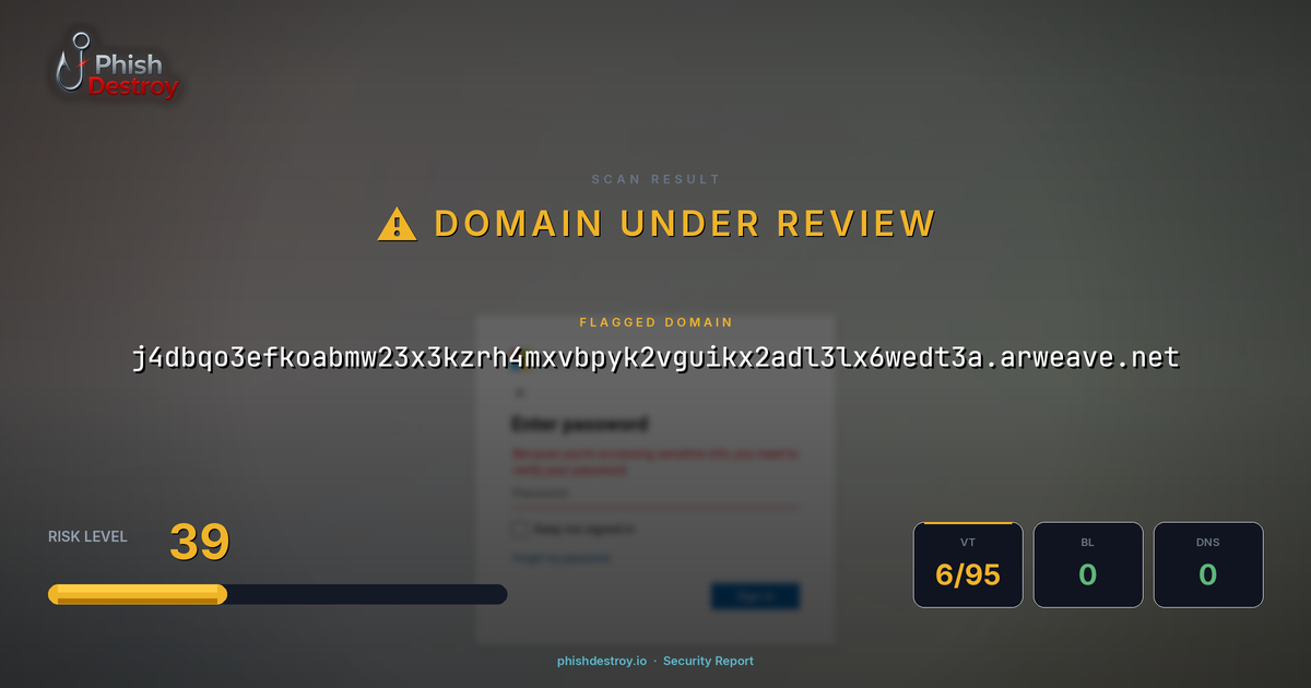 j4dbqo3efkoabmw23x3kzrh4mxvbpyk2vguikx2adl3lx6wedt3a.arweave.net phishing report — threat analysis by PhishDestroy