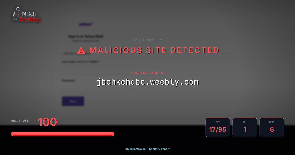 jbchkchdbc.weebly.com phishing report — threat analysis by PhishDestroy