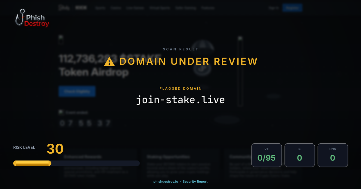 join-stake.live phishing report — threat analysis by PhishDestroy