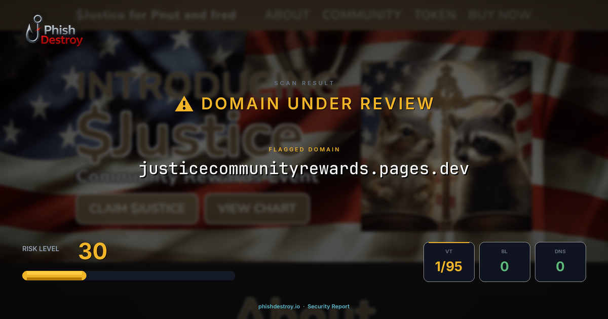 justicecommunityrewards.pages.dev phishing report — threat analysis by PhishDestroy