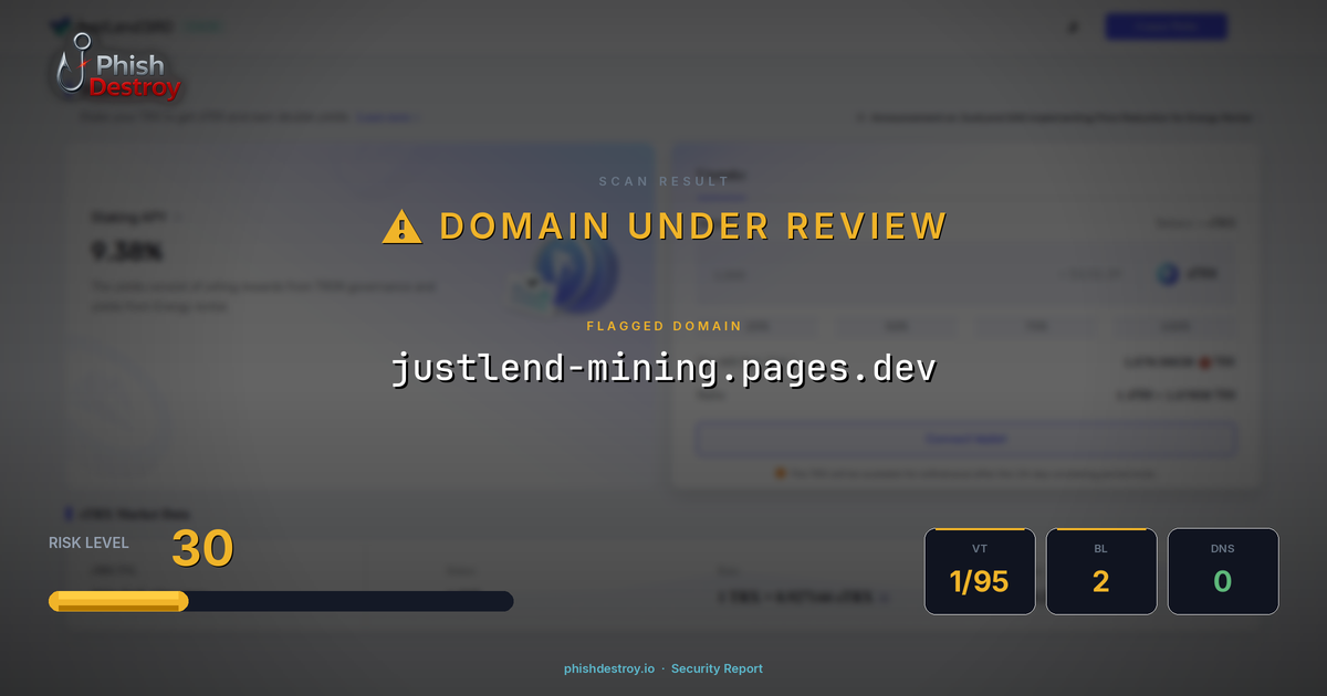 justlend-mining.pages.dev phishing report — threat analysis by PhishDestroy