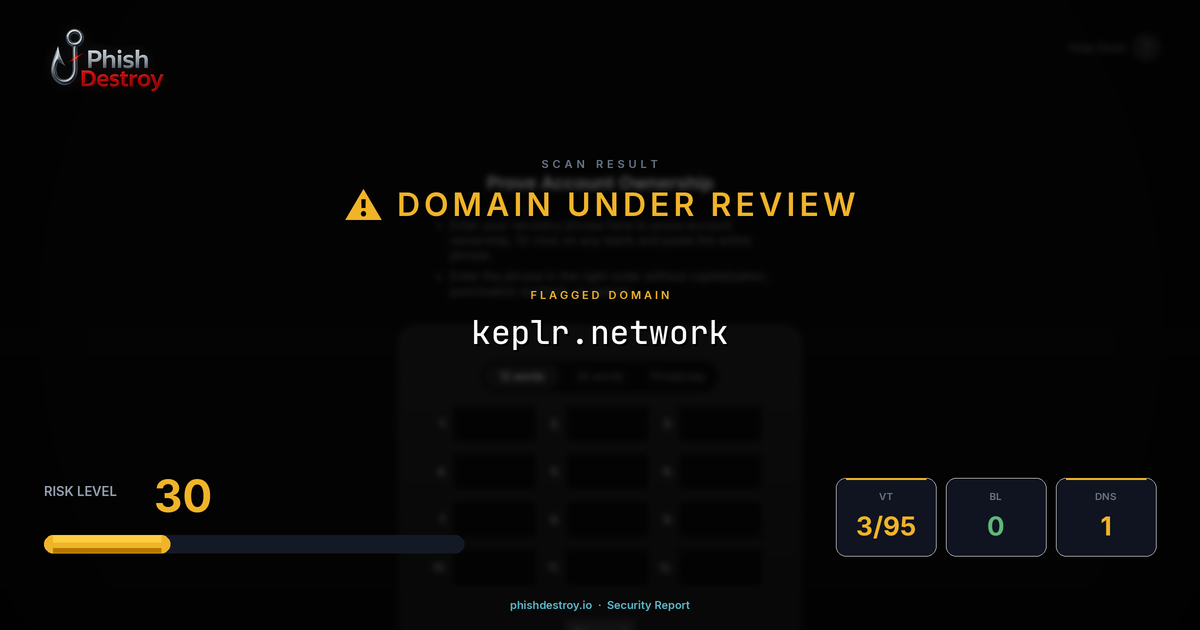 keplr.network phishing report — threat analysis by PhishDestroy