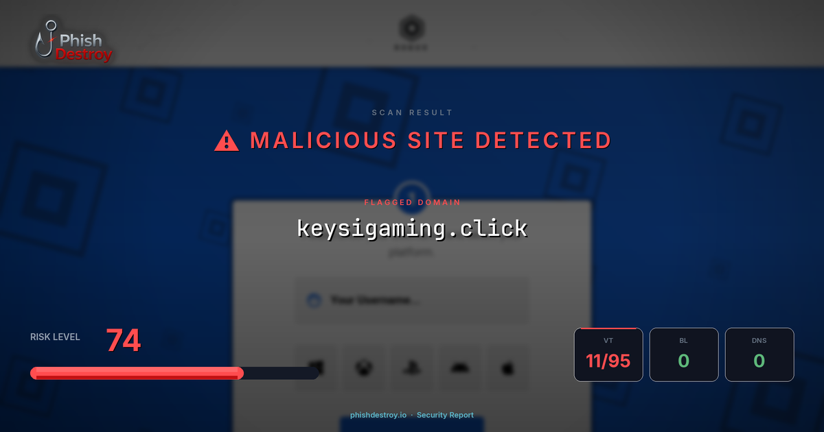 keysigaming.click phishing report — threat analysis by PhishDestroy