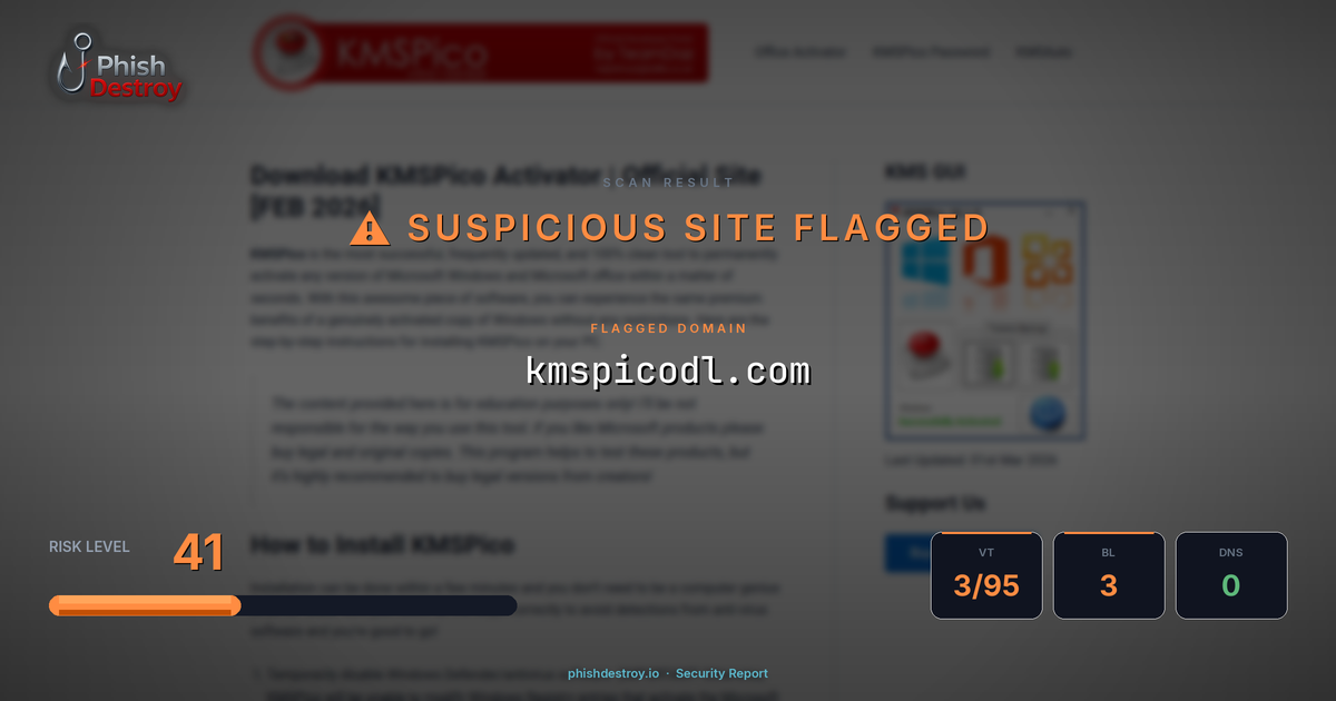 kmspicodl.com phishing report — threat analysis by PhishDestroy