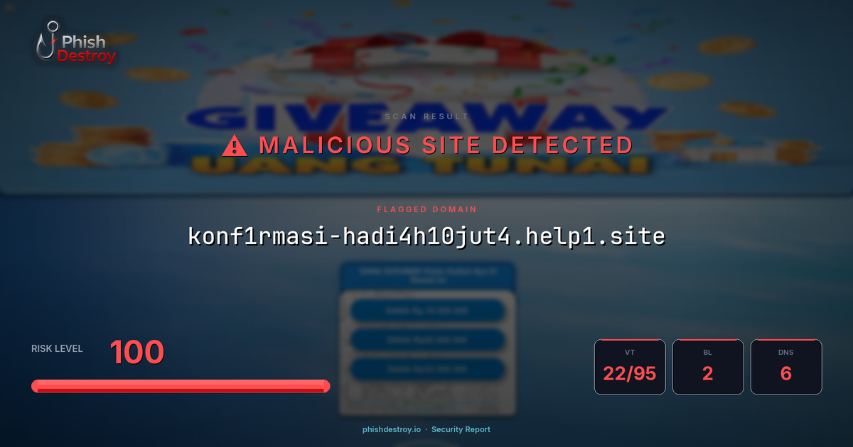 konf1rmasi-hadi4h10jut4.help1.site phishing report — threat analysis by PhishDestroy