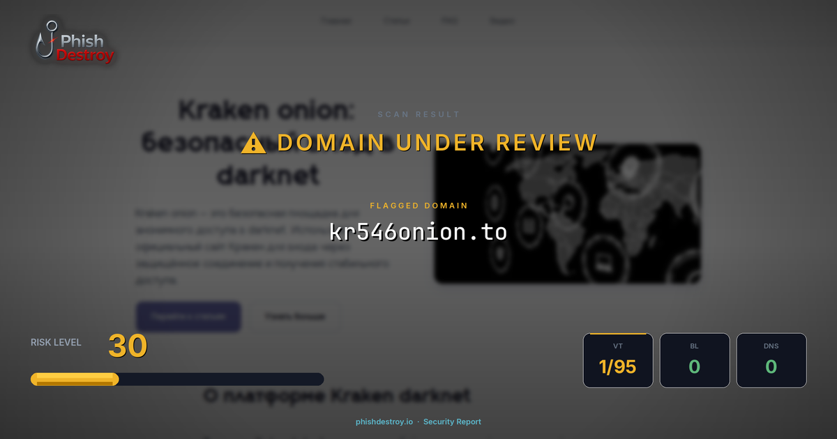 kr546onion.to phishing report — threat analysis by PhishDestroy