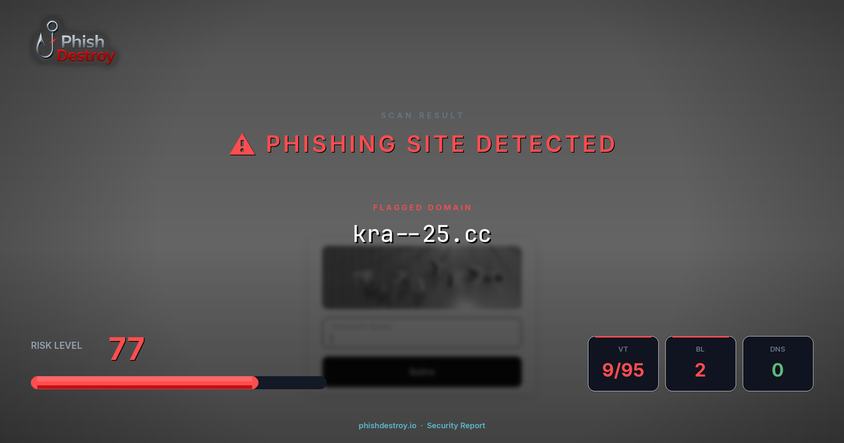kra-25.cc phishing report — threat analysis by PhishDestroy