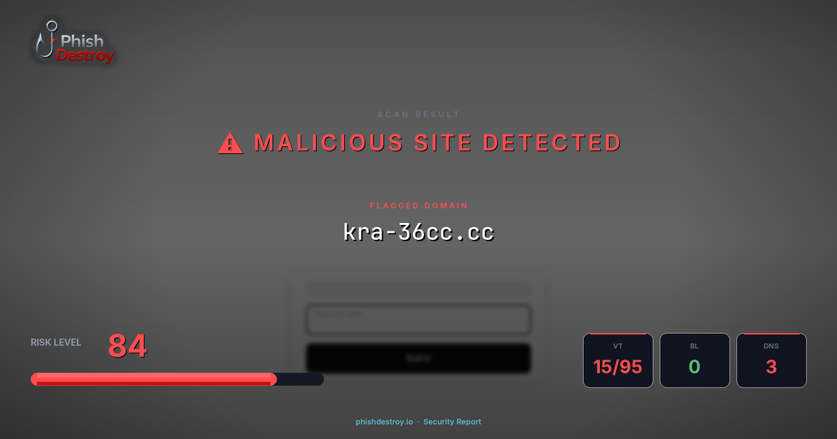 kra-36cc.cc phishing report — threat analysis by PhishDestroy
