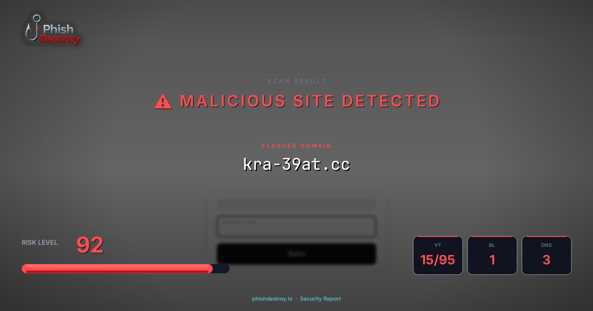 kra-39at.cc phishing report — threat analysis by PhishDestroy