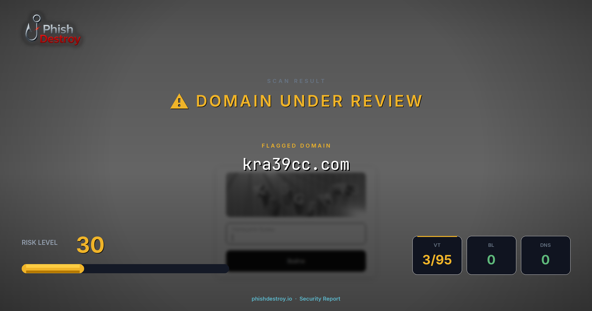 kra39cc.com phishing report — threat analysis by PhishDestroy