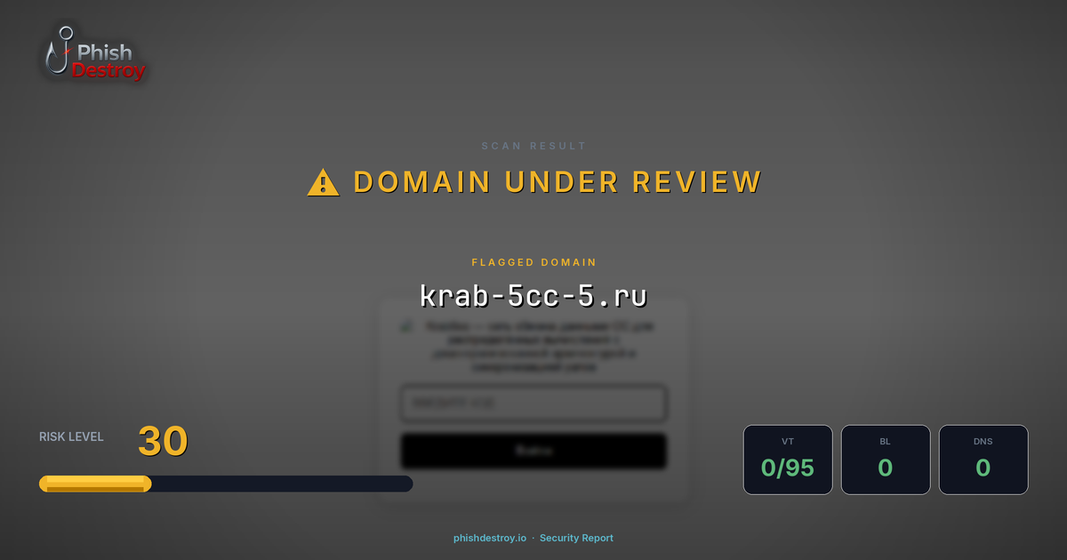 krab-5cc-5.ru phishing report — threat analysis by PhishDestroy