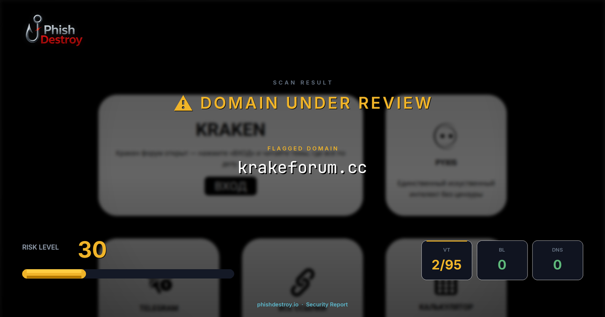 krakeforum.cc phishing report — threat analysis by PhishDestroy