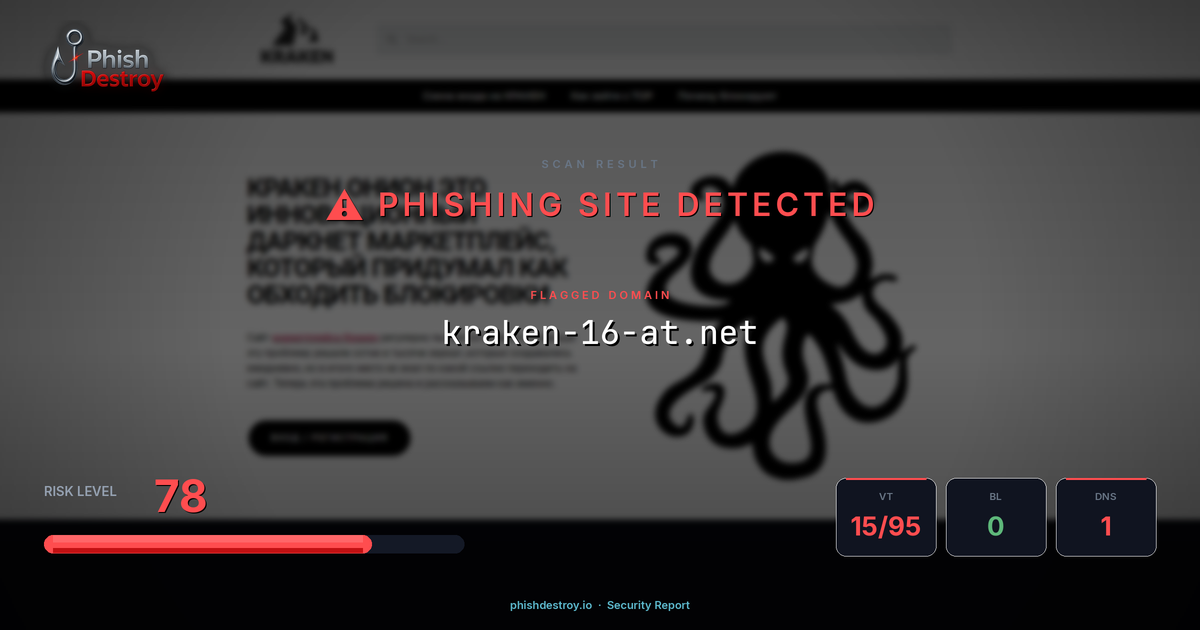 kraken-16-at.net phishing report — threat analysis by PhishDestroy