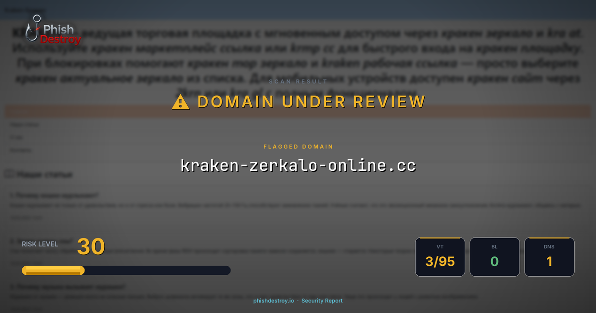 kraken-zerkalo-online.cc phishing report — threat analysis by PhishDestroy