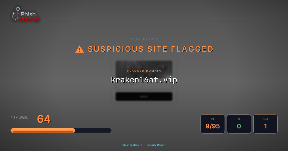 kraken16at.vip phishing report — threat analysis by PhishDestroy