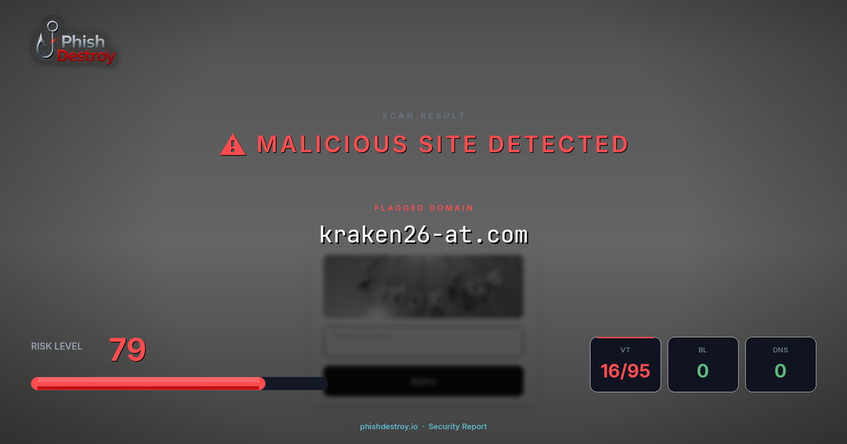 kraken26-at.com phishing report — threat analysis by PhishDestroy