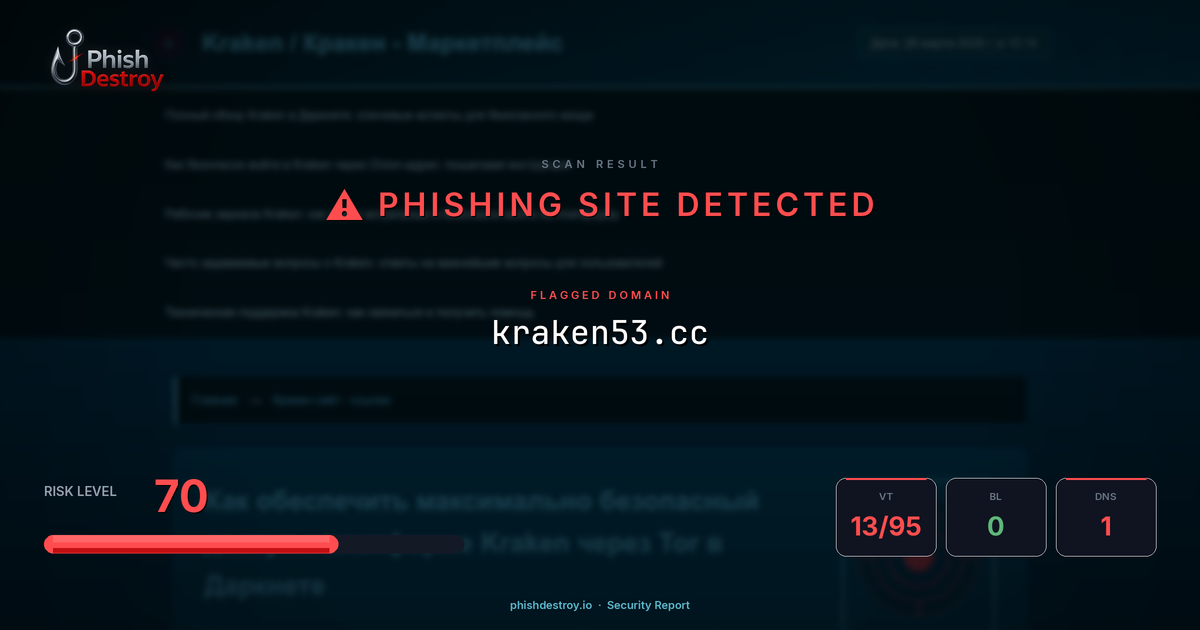 kraken53.cc phishing report — threat analysis by PhishDestroy