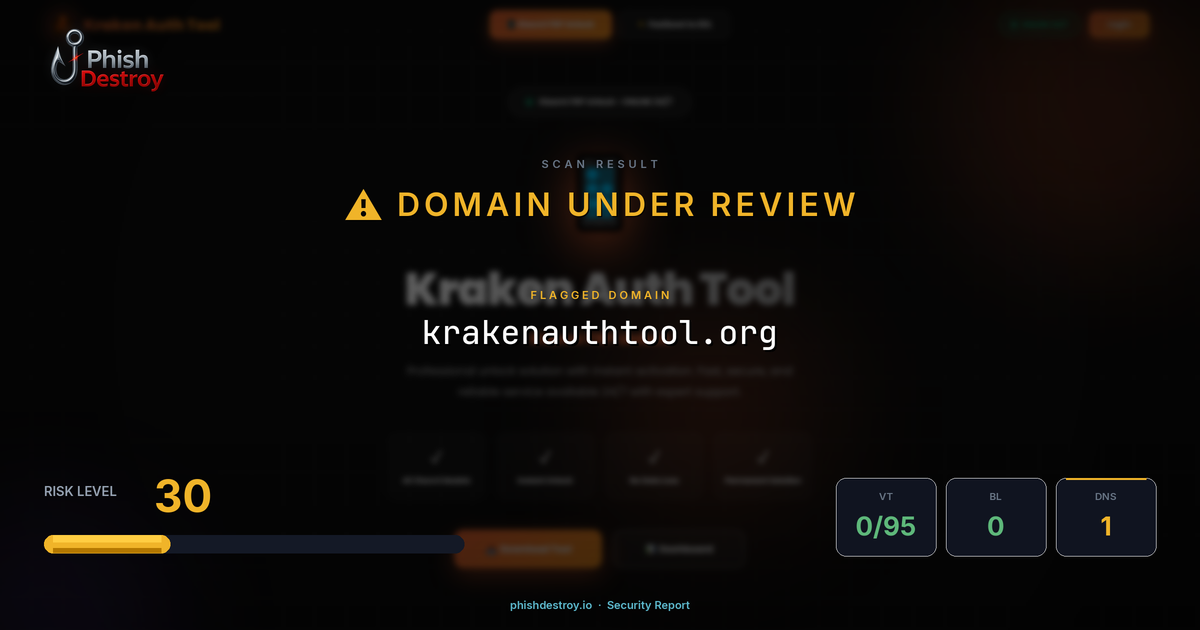 krakenauthtool.org phishing report — threat analysis by PhishDestroy