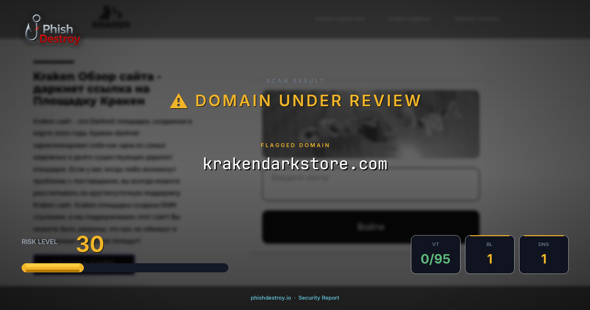 krakendarkstore.com phishing report — threat analysis by PhishDestroy