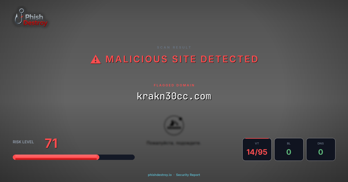 krakn30cc.com phishing report — threat analysis by PhishDestroy