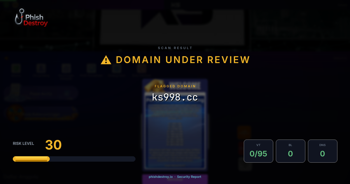 ks998.cc phishing report — threat analysis by PhishDestroy