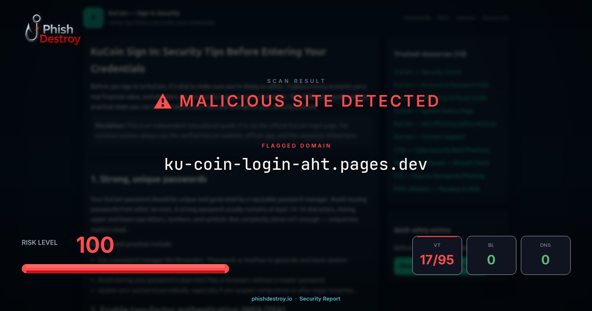 ku-coin-login-aht.pages.dev phishing report — threat analysis by PhishDestroy