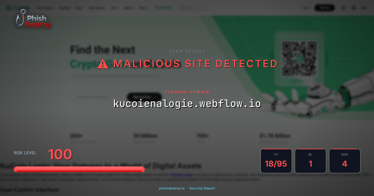 kucoienalogie.webflow.io phishing report — threat analysis by PhishDestroy