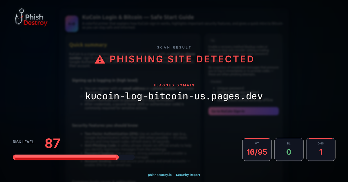 kucoin-log-bitcoin-us.pages.dev phishing report — threat analysis by PhishDestroy
