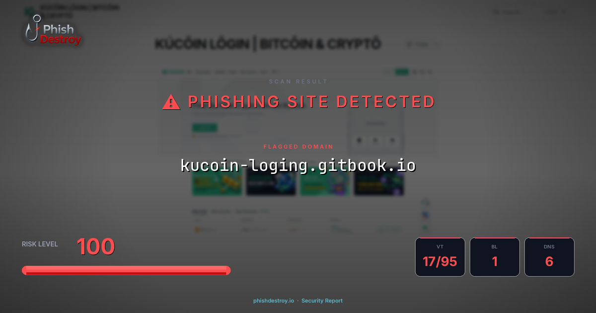 kucoin-loging.gitbook.io phishing report — threat analysis by PhishDestroy
