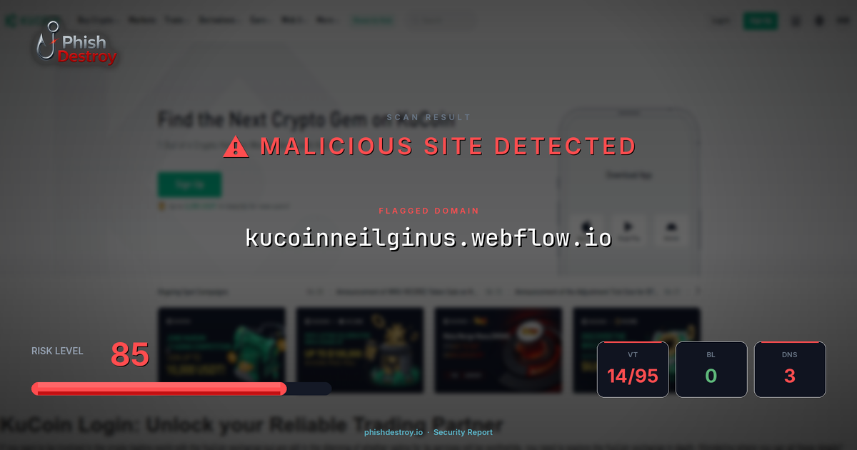 kucoinneilginus.webflow.io phishing report — threat analysis by PhishDestroy