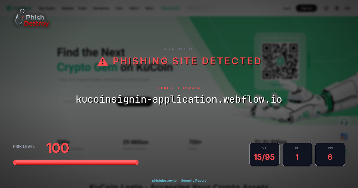 kucoinsignin-application.webflow.io phishing report — threat analysis by PhishDestroy
