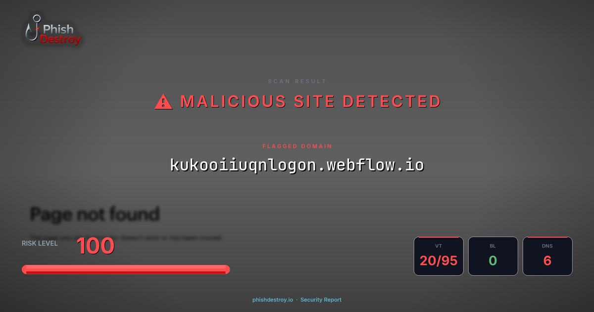 kukooiiuqnlogon.webflow.io phishing report — threat analysis by PhishDestroy