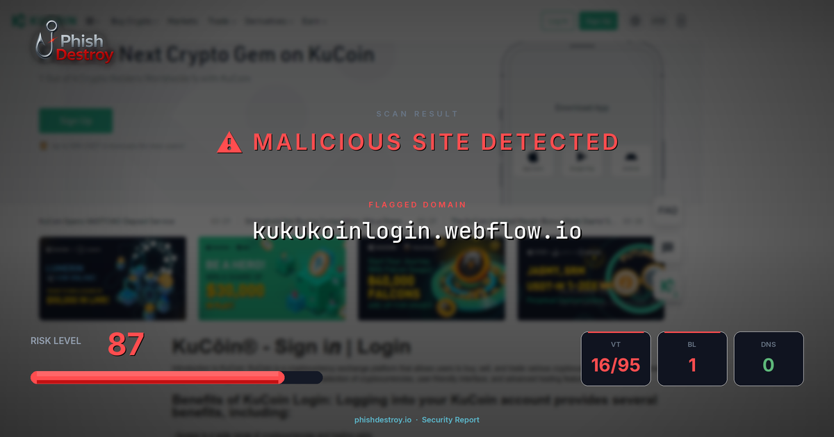 kukukoinlogin.webflow.io phishing report — threat analysis by PhishDestroy