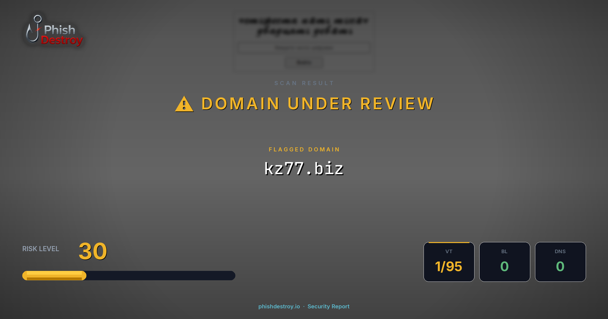 kz77.biz phishing report — threat analysis by PhishDestroy