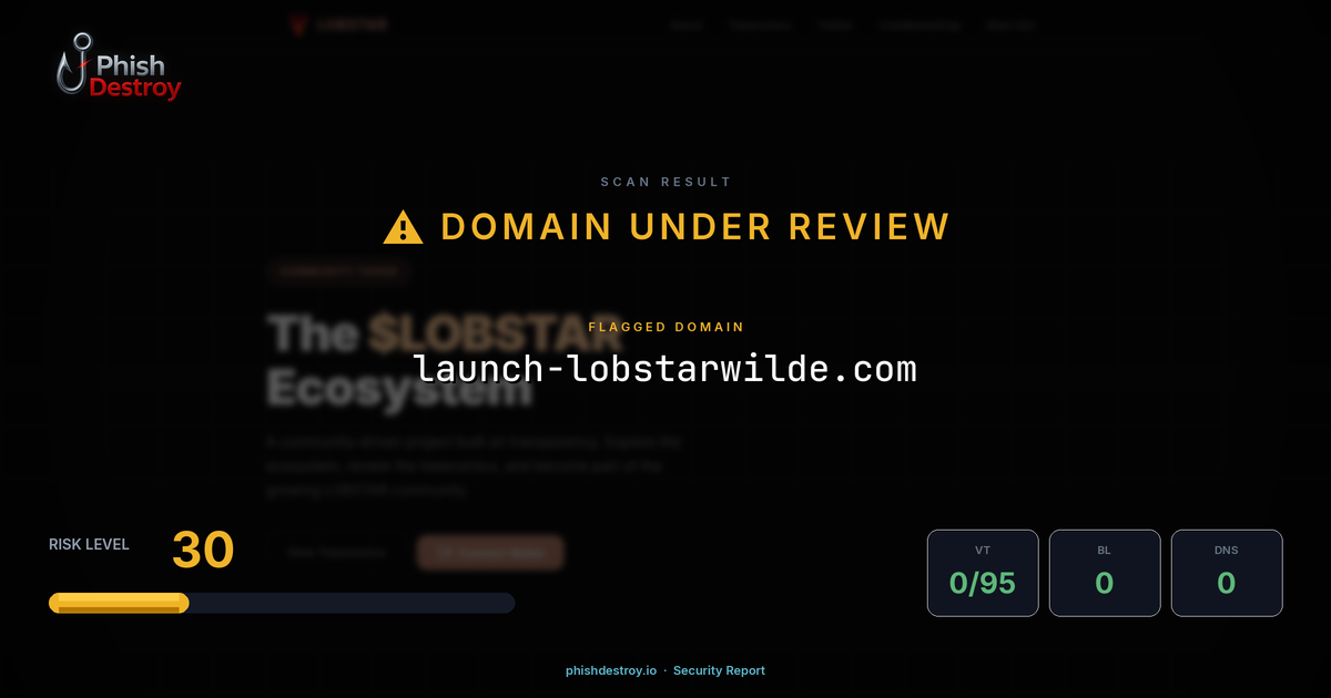 launch-lobstarwilde.com phishing report — threat analysis by PhishDestroy