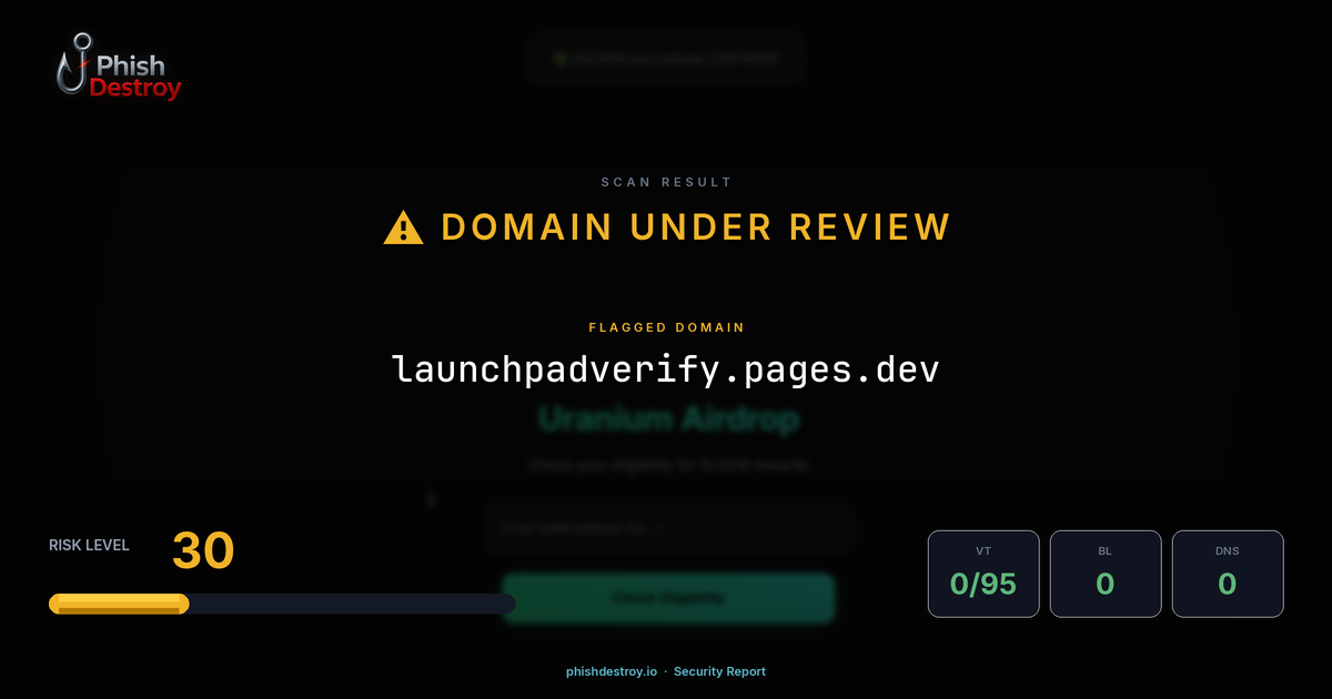 launchpadverify.pages.dev phishing report — threat analysis by PhishDestroy