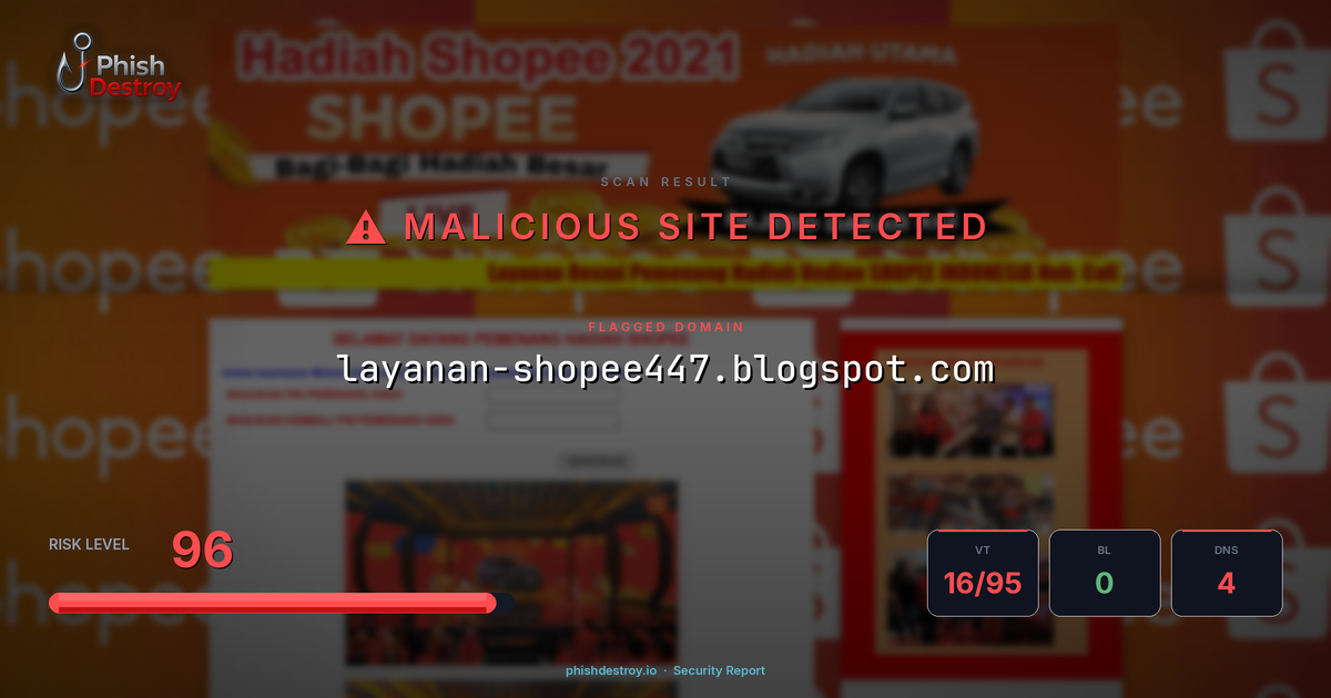 layanan-shopee447.blogspot.com phishing report — threat analysis by PhishDestroy