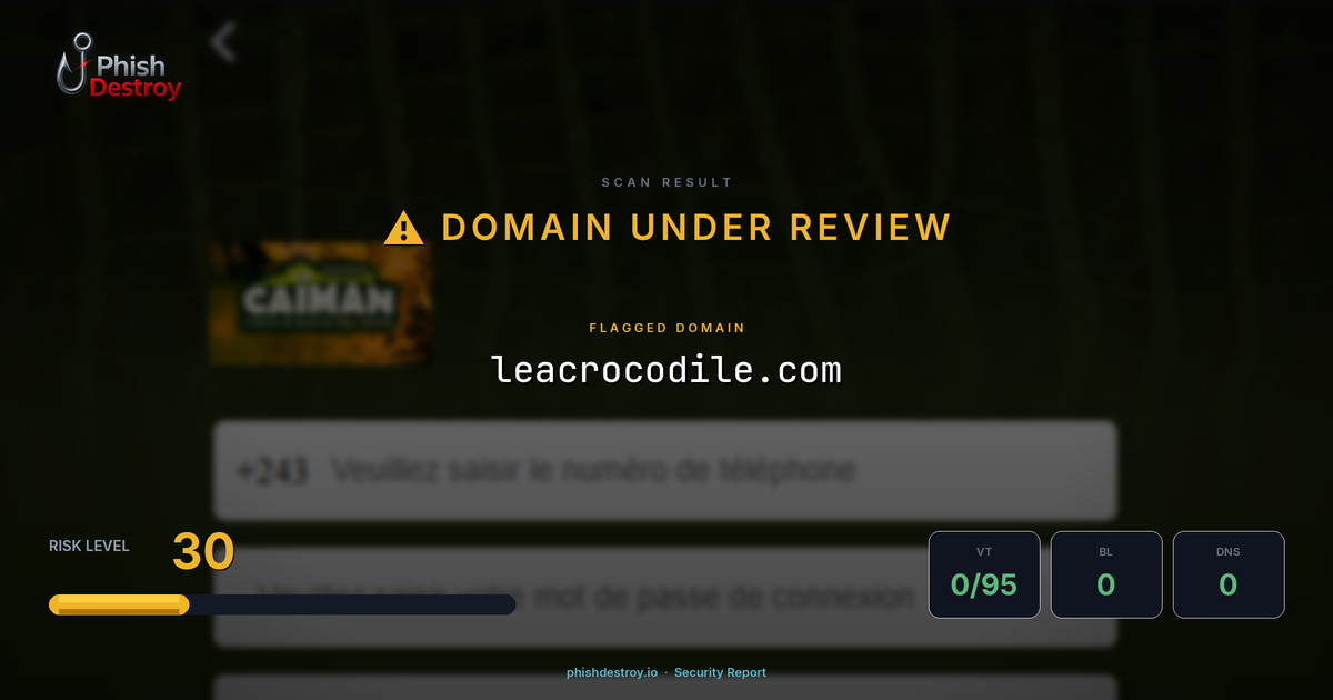 leacrocodile.com phishing report — threat analysis by PhishDestroy