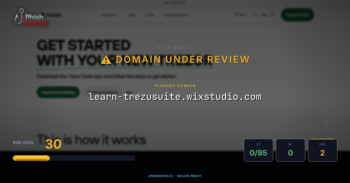 learn-trezusuite.wixstudio.com phishing report — threat analysis by PhishDestroy