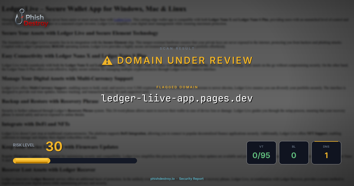 ledger-liive-app.pages.dev phishing report — threat analysis by PhishDestroy