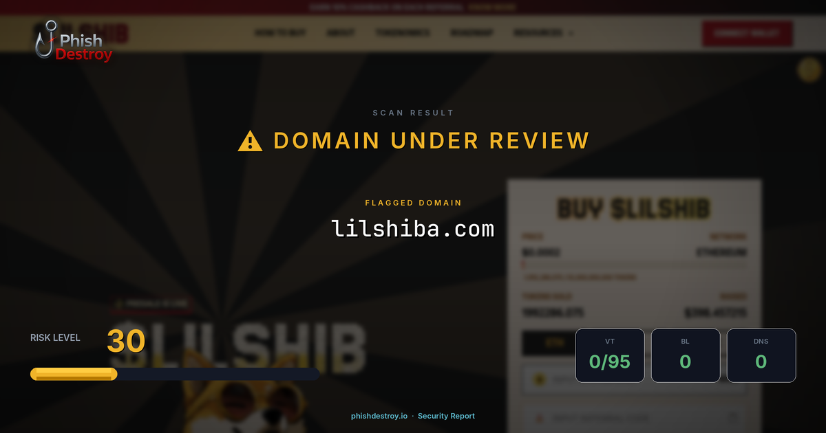 lilshiba.com phishing report — threat analysis by PhishDestroy