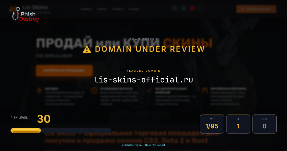 lis-skins-official.ru phishing report — threat analysis by PhishDestroy